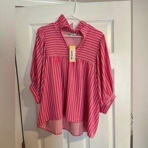 NWT Jade High Neck Puff Sleeve Top- Pink